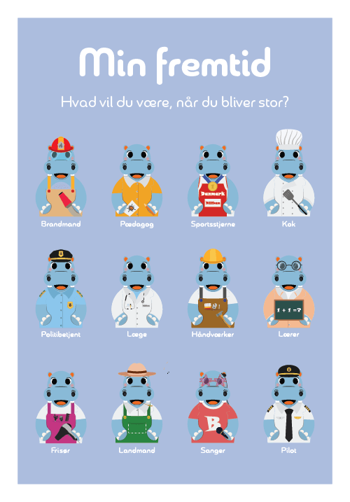 Inspirerende 'Min fremtid' plakat til børneværelset med forskellige karriere-figurer