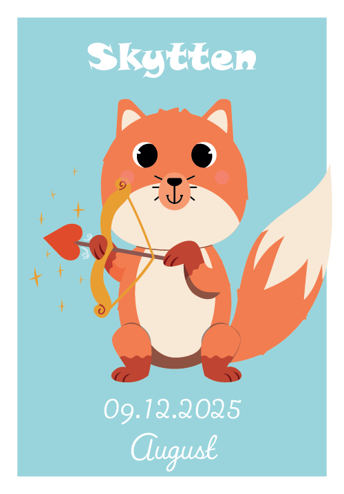 Skytten stjernetegn plakat med Skytten-figur, navn og fødselsdato