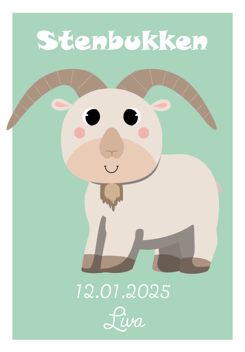 Stenbukken stjernetegn plakat med Stenbuk-figur, navn og fødselsdato