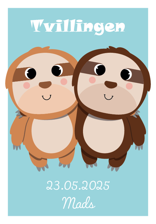 Tvillingerne stjernetegn plakat med Tvilling-figur, navn og fødselsdato