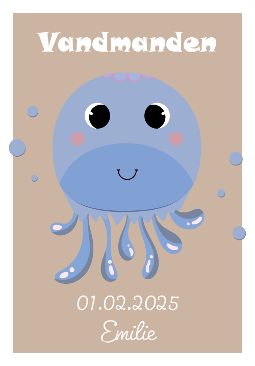 Vandmanden stjernetegn plakat med Vandmand-figur, navn og fødselsdato